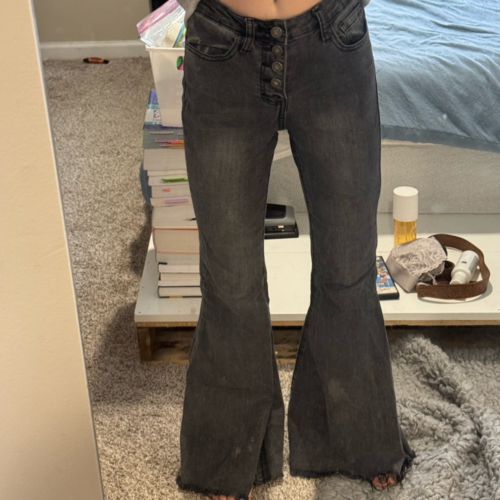 High waisted black flare jeans